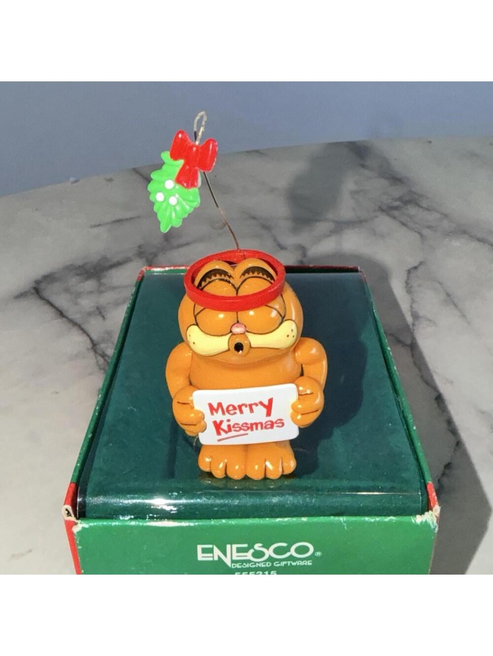 Garfield Enesco Merry Kissmas Christmas Ornament 555215 Mistletoe Vintage Boxed